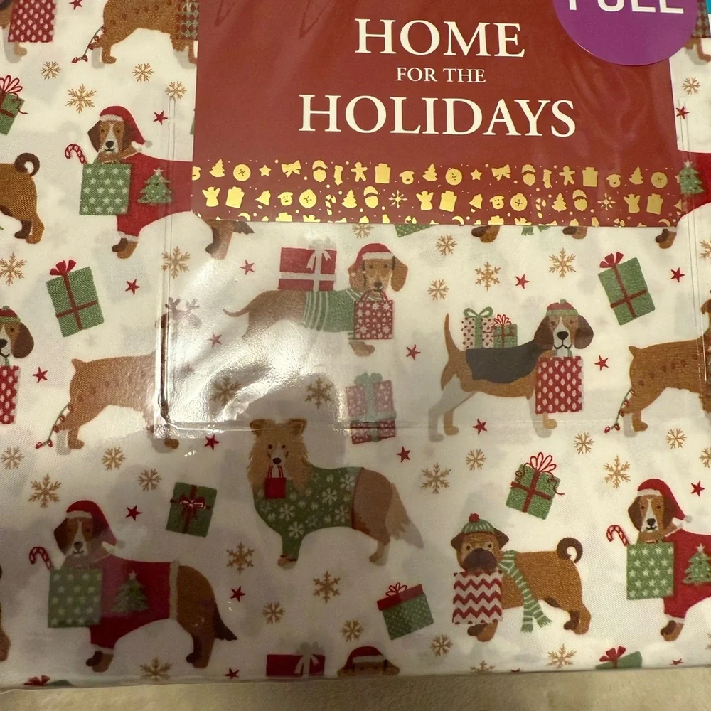 Festive Dog Print Holiday full Bedding Set